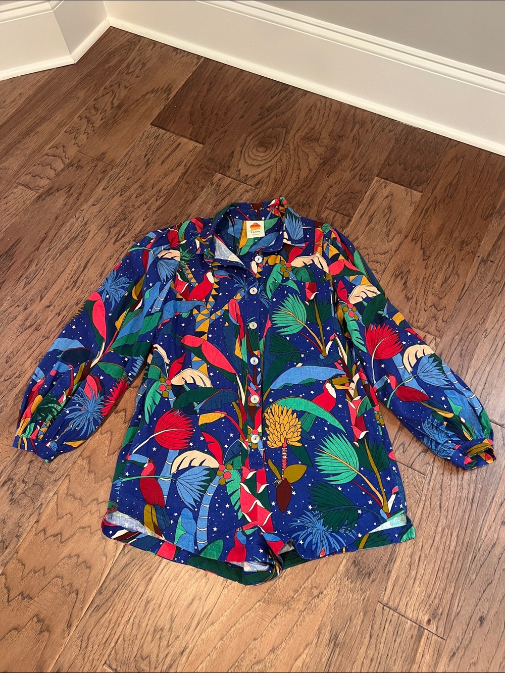 Farm Rio Colorful Forest Button-Front Romper Size Medium - Picture 1 of 7